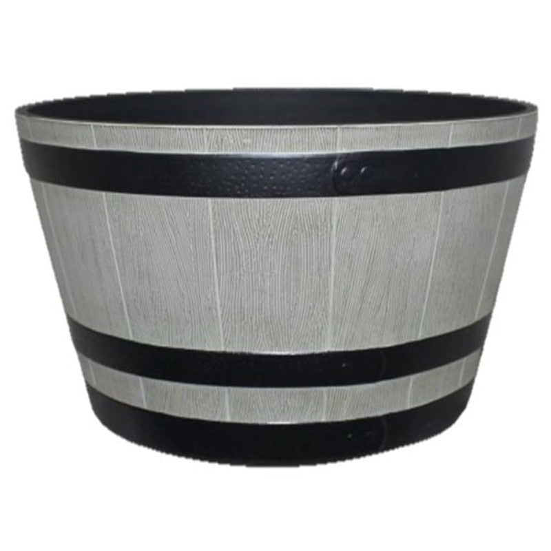 Southern Patio HDR-055488 Whiskey Barrel Planter, 22.24 in Dia, 13.04 in H, Round, Resin, Birchwood Gray