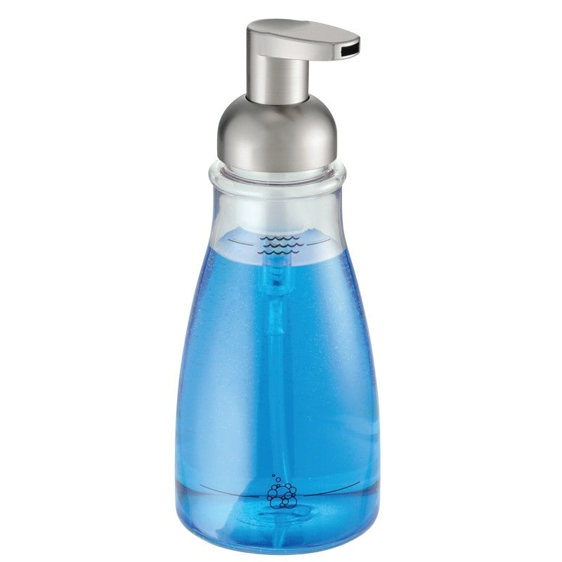 iDESIGN Basic 50100 Foaming Soap Dispenser, 14 oz Capacity, Plastic, Clear, Brushed Nickel