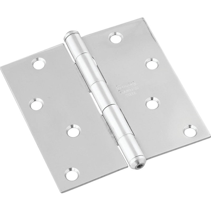 National Hardware N830-276 Square Corner Door Hinge, Stainless Steel, Zinc, Non-Rising, Removable Pin, 55 lb