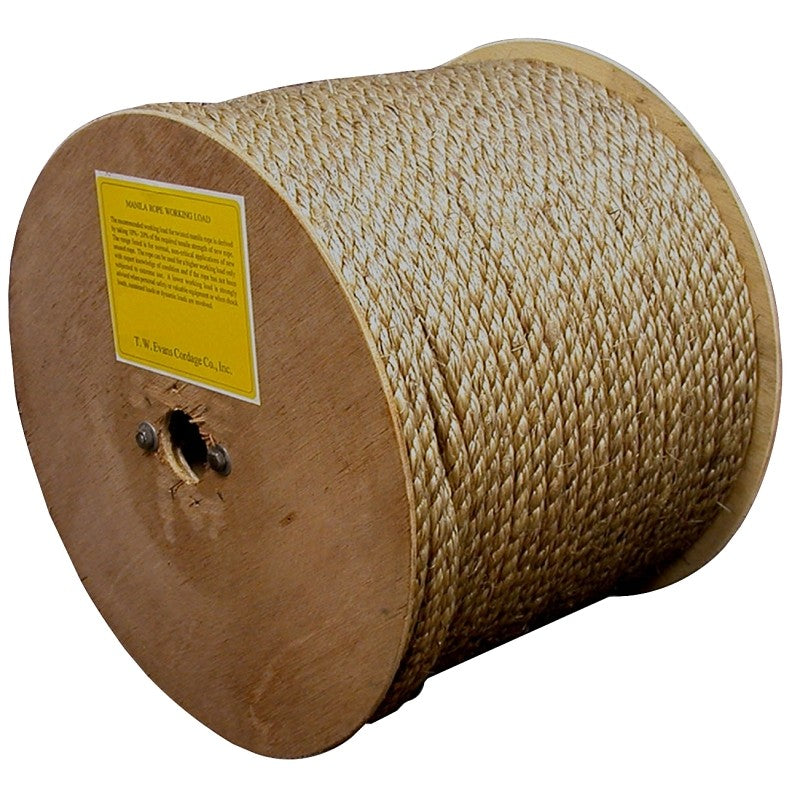 T.W. Evans Cordage 25-003 Rope, Twisted Rope Construction, 3/8 in Dia, 600 ft L, Manila, Natural