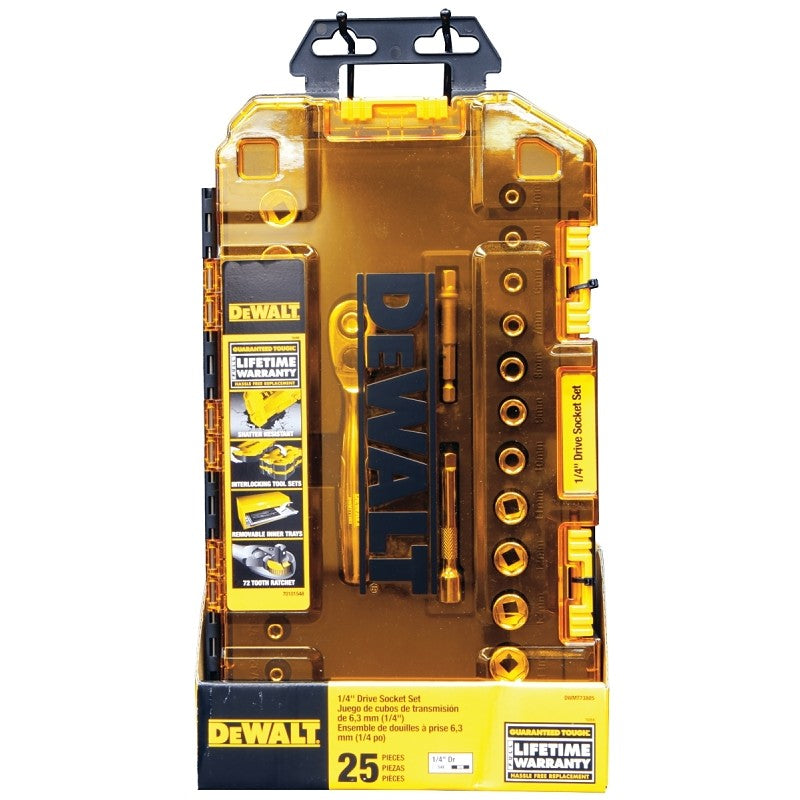 DEWALT DWMT73805 Socket Set, 25-Piece, Chrome Vanadium, Polished Chrome Vanadium