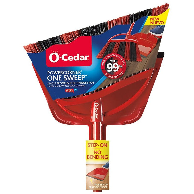 O-Cedar PowerCorner 172134 Angle Broom with Dust Pan, Plastic Bristle, Black Bristle, 57 in L, Steel Handle