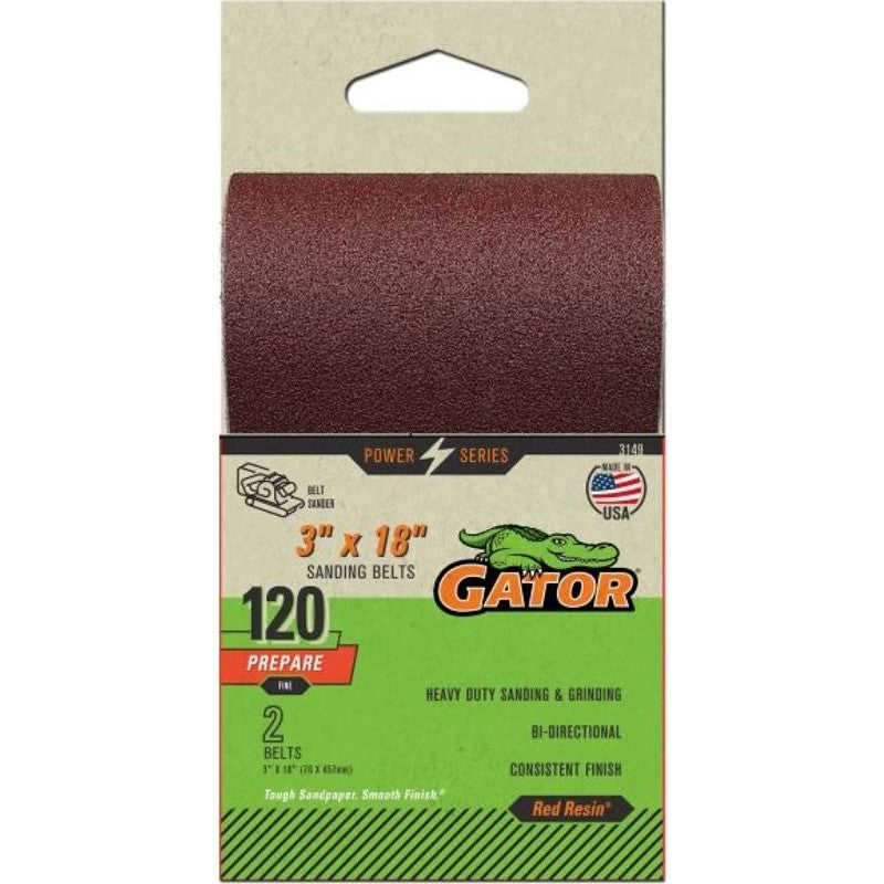 Gator 3149 Sanding Belt, 120 Grit, Fine, Aluminum Oxide Abrasive, 3 in W, 18 in L