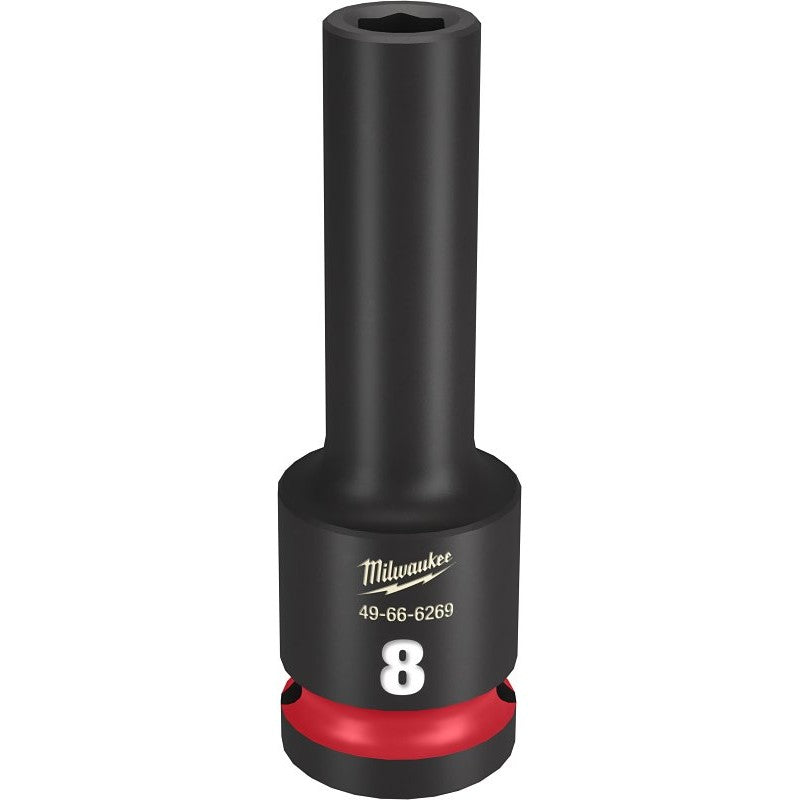 Milwaukee SHOCKWAVE Impact Duty Series 49-66-6269 Deep Impact Socket, 8 mm Socket, 1/2 in Drive, Square Drive, 6-Point