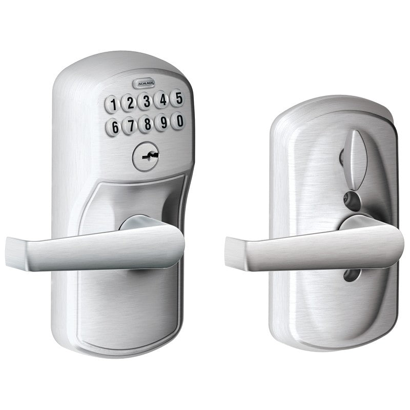 Schlage FE595CSV PLY/ELAN Keypad Lock with Flex-Lock, Straight Design, Satin Chrome, Residential, 2 Grade, Metal
