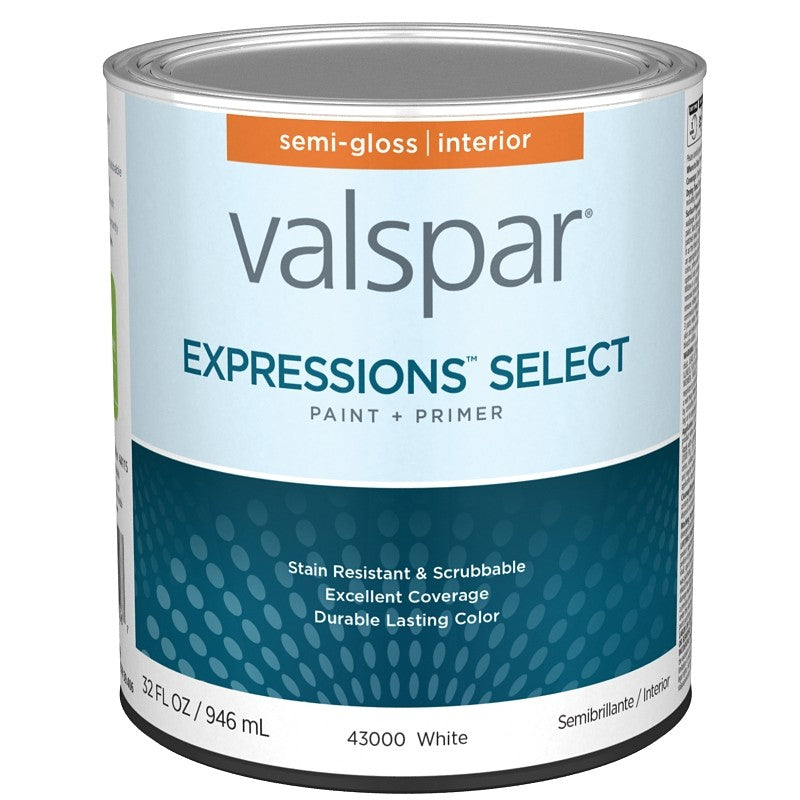 Valspar Expressions Select 4300 028.0043000.005 Latex Paint, Acrylic Base, Semi-Gloss, White Base, 1 qt (Pack of 4)