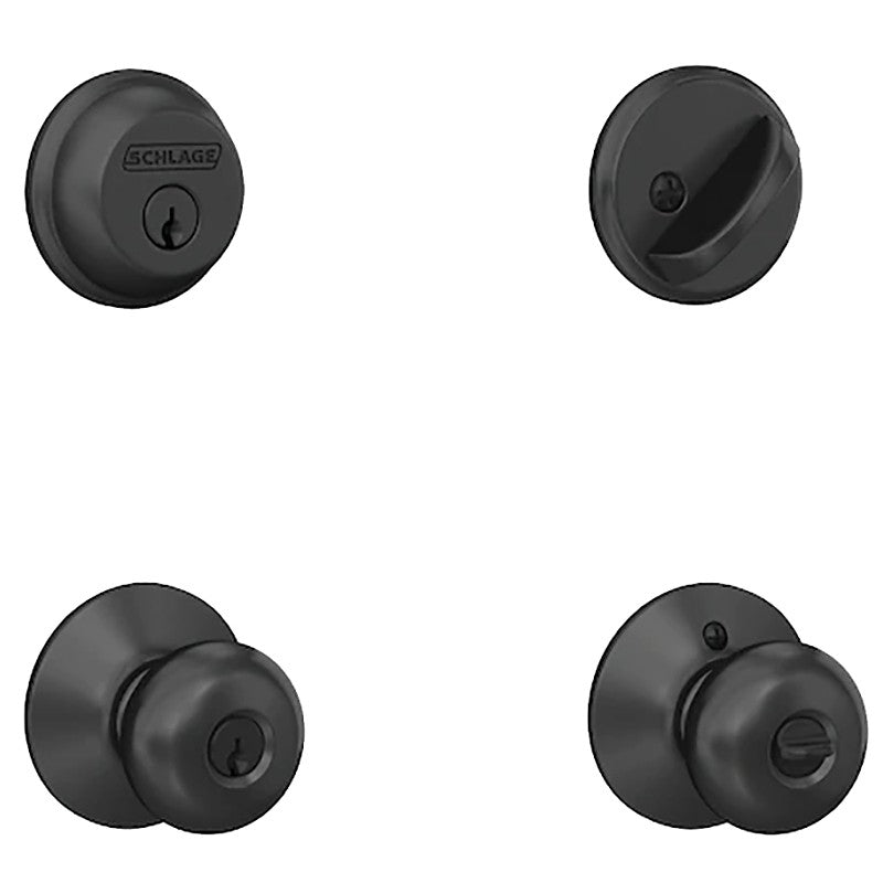 Schlage FB50 V PLY 622 Combination Lockset, Mechanical Lock, Knob Handle, Round Design, Matte Black, 1 Grade, Metal