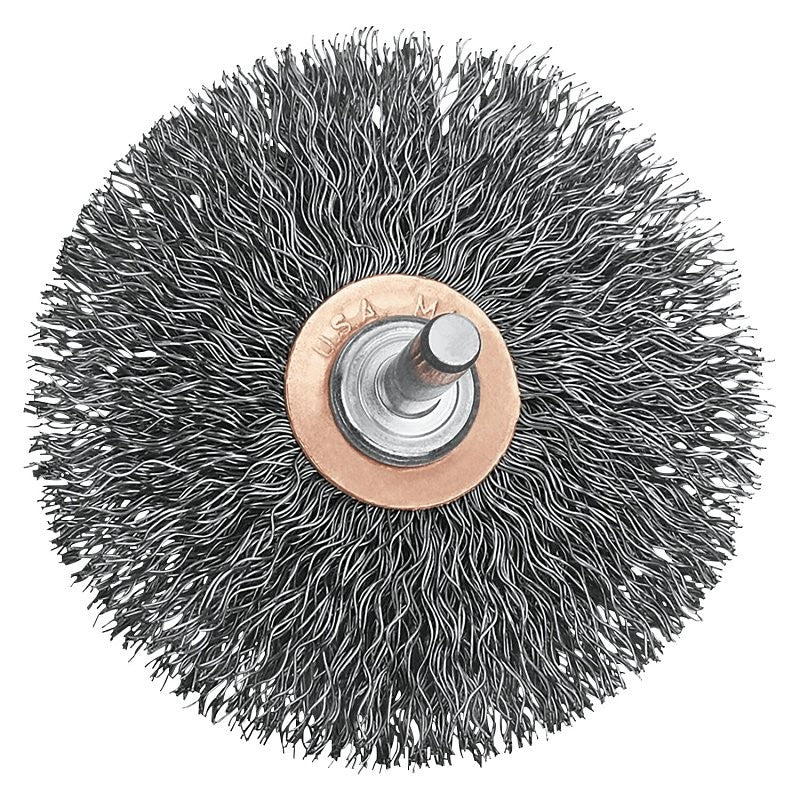 DEWALT DW4903 Circular Small Wire Brush, 3 in Dia, 1/4 in Arbor/Shank, Crimped Bristle, 0.014 in Dia Bristle