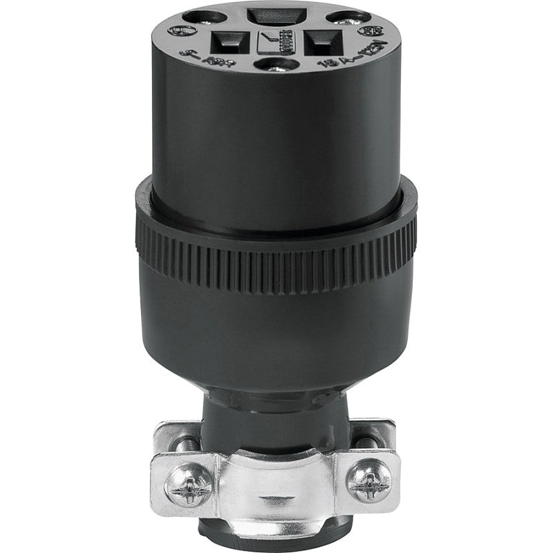 Eaton Wiring Devices 222-BOX Electrical Connector, Straight Blade, 1/4 to 39/64 in, 2-Pole, 15 A, 125 V, Black, 3-Wire