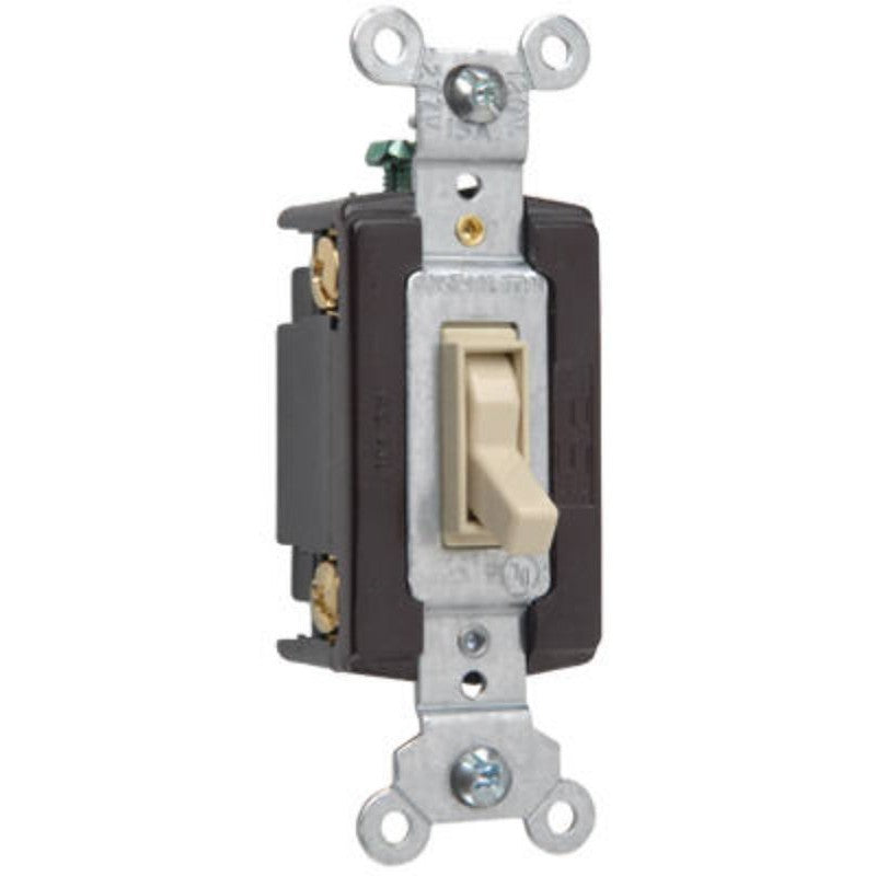 Pass & Seymour 664IGCC12 TradeMaster Series Toggle Switch, Ivory, 15 A, 120 VAC, Push Wire, Side Wire Terminal, 4-Pole