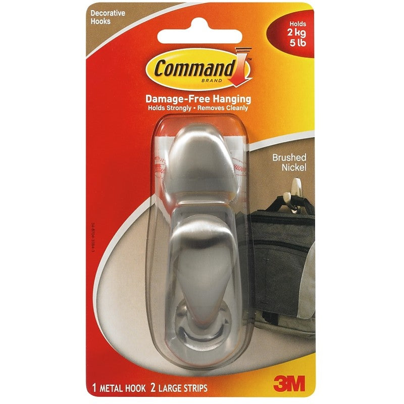 Command Forever Classic Series FC13-BN Decorative Hook, 5 lb, 1-Hook, Metal, Brushed Nickel