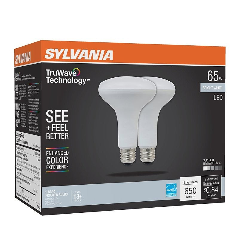 Sylvania Natural Series 41154 LED Bulb, 120 VAC, 7 W, BR30 Lamp, 65 W Equivalent, E26 Medium Lamp Base, Dimmable