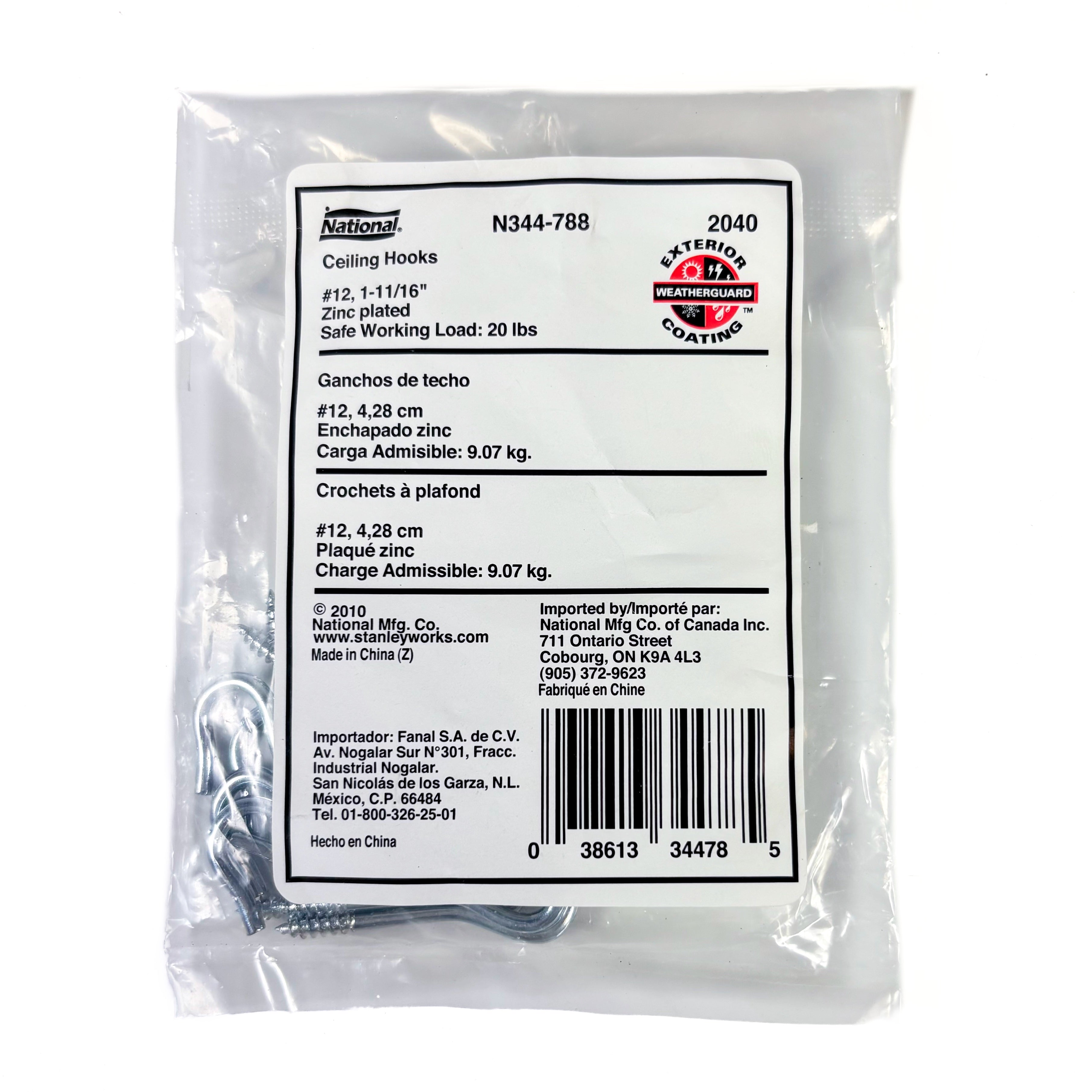 Ceiling Hooks #12 1-11/16 Inch Zinc Plated Steel 10 Pack (POS)