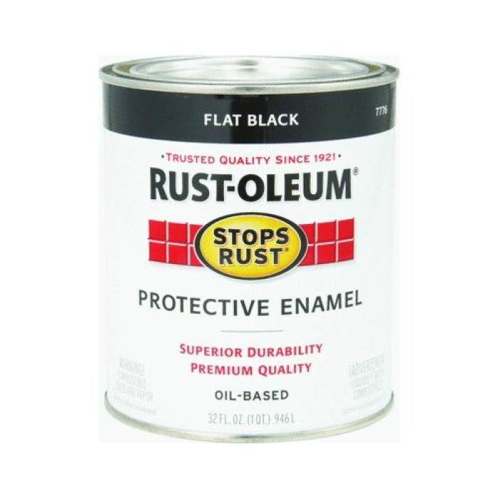 Rust-Oleum Stops Rust 7776502 Enamel Paint, Oil, Flat, Black, 1 qt, Can, 50 to 110 sq-ft/qt Coverage Area
