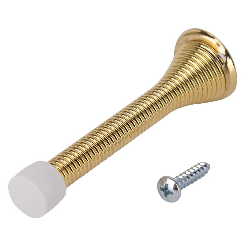 ProSource H62-B040-PS Heavy-Duty Door Stop, 5/16 in Dia Base, 3-1/8 in Projection, Plastic & Steel, Polished Brass