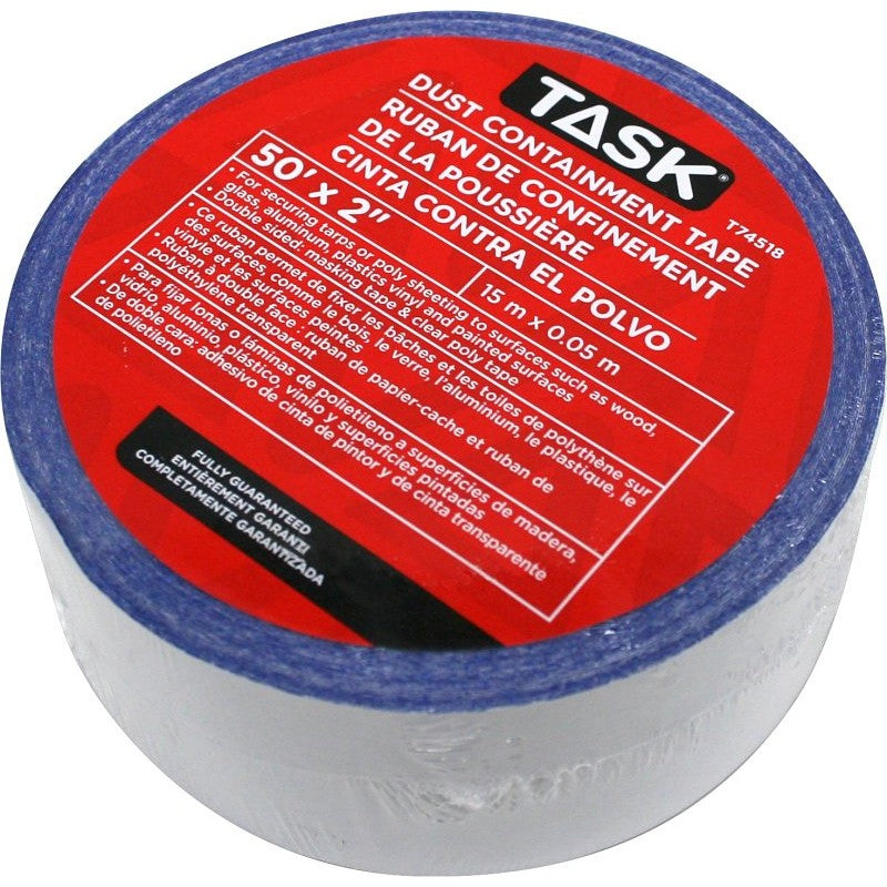 Task T74518 Dust Containment Tape, Double Sided, 50 ft L, 2 in W, Poly, Clear
