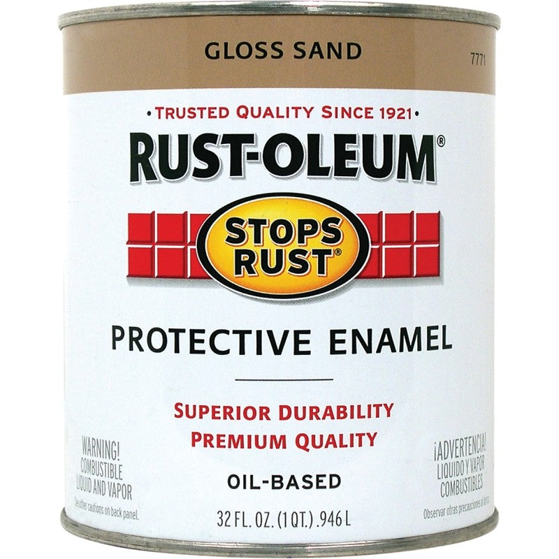RUST-OLEUM STOPS RUST 7771502 Protective Enamel, Gloss, Sand, 1 qt Can