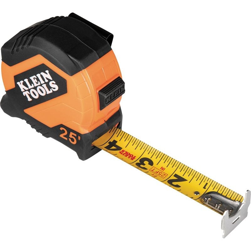 Klein Tools 9525 Tape Measure, 25 ft L Blade, 1-1/8 in W Blade, Steel Blade, ABS Case, Black/Orange Case
