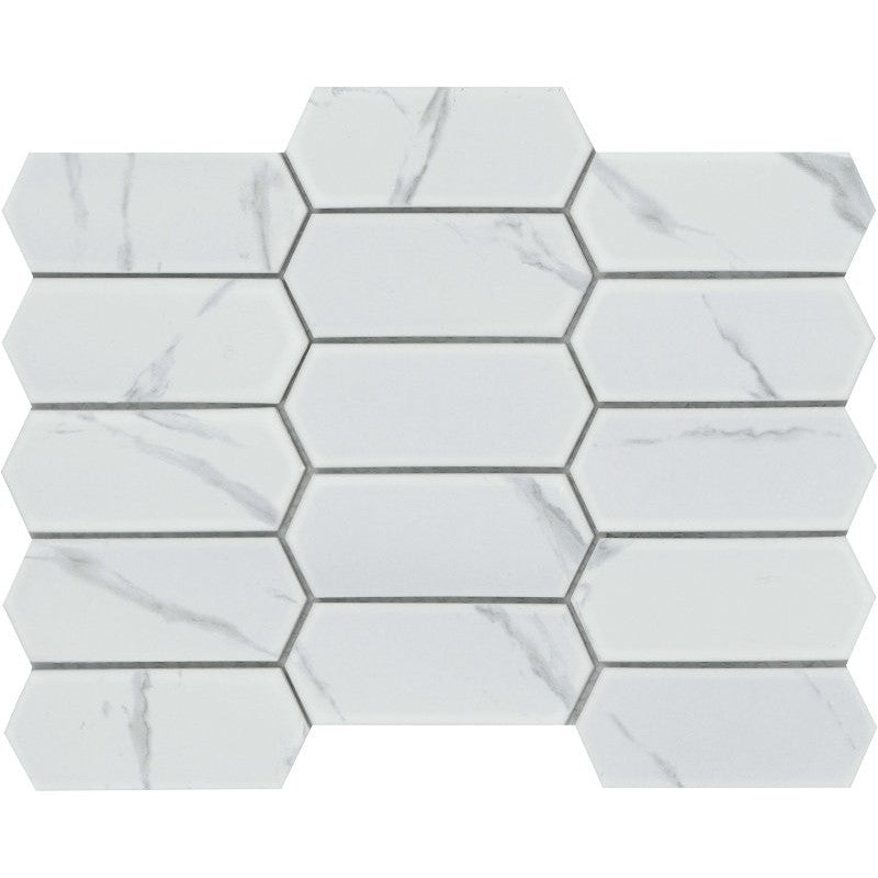 Emser Tile Elegan Series W95ELEGCA1013MTKM Porcelain Mosaic Tile, 14 in L Tile, 10 in W Tile, Pressed Edge, Calacata