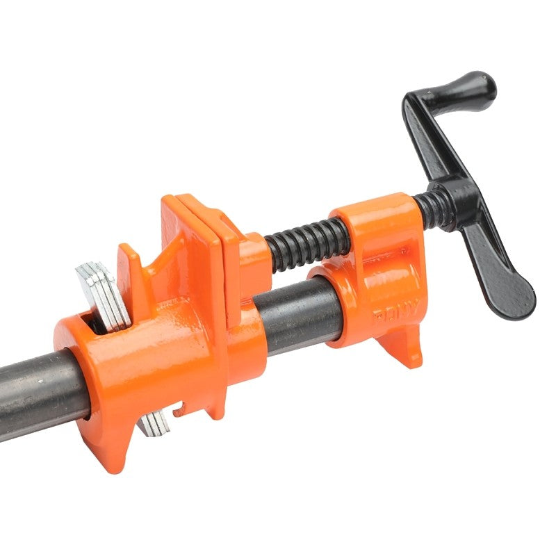 Pony 50 Pipe Clamp Fixture, Clamping Range: 3/4 in, Crank Handle, Steel, Black/Orange
