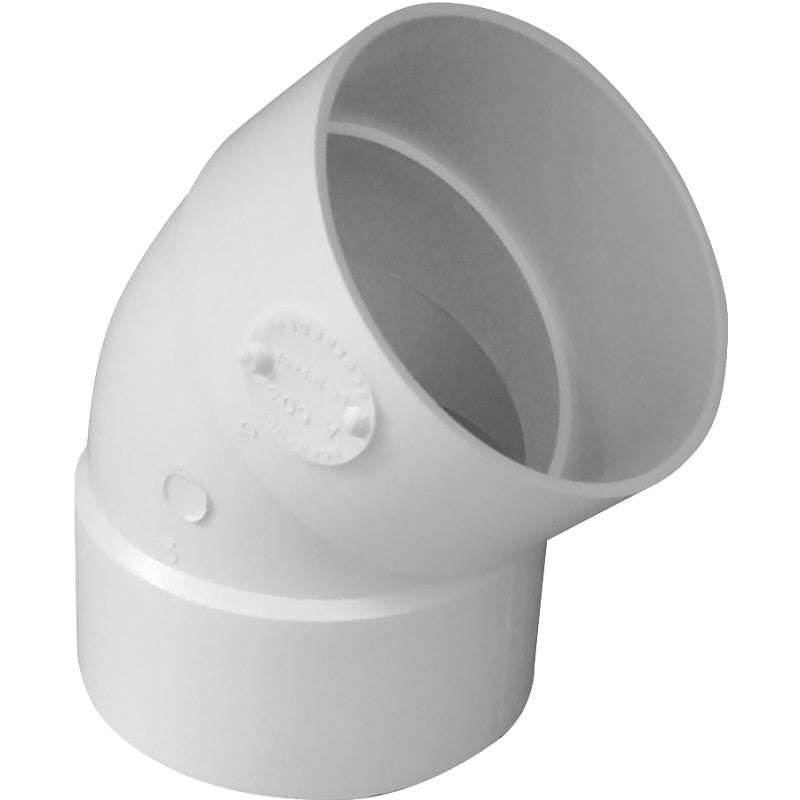 Canplas 414184BC Pipe Elbow, 4 in, Hub, 45 deg Angle, PVC, White