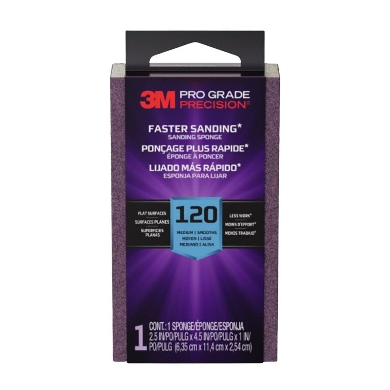 Pro Grade Precision FSB120-PGP-1T Faster Sanding Block Sponge, 2-1/2 in L, 4-1/2 in W, 120 Grit, Fine