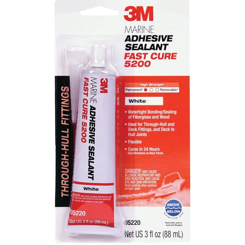 3M 05220 Marine Adhesive Sealant, Medium Paste, Slight, White, 3 oz Tube