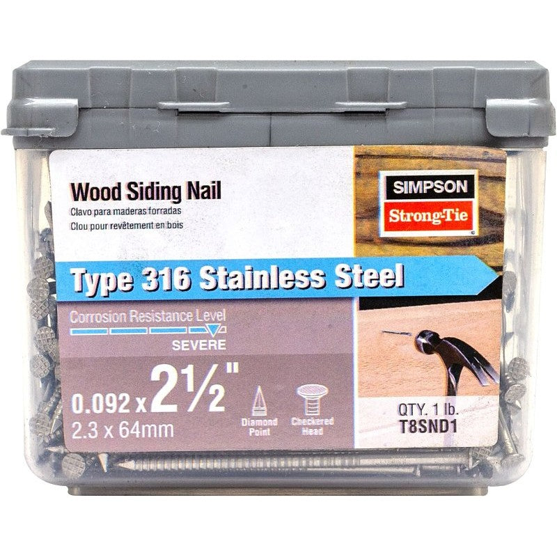 Simpson Strong-Tie T8SND5 Siding Nail, 8D, 2-1/2 in L, Stainless Steel, Full Round Head, Annular Ring Shank, 5 lb