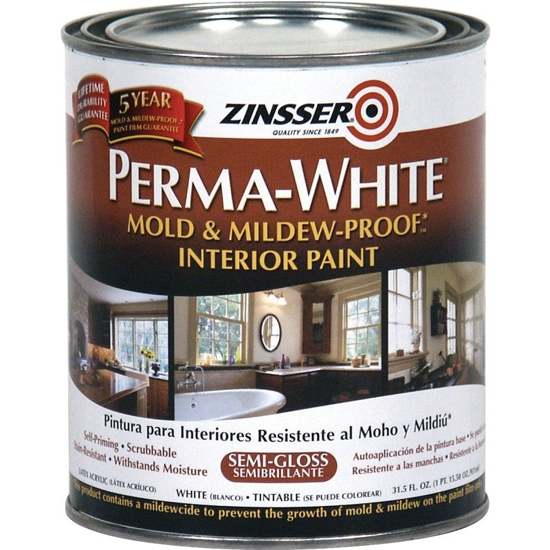 Zinsser 02754 Kitchen and Bath Paint, Semi-Gloss, White, 1 qt, Can, Water
