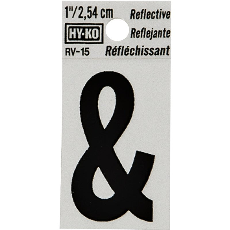 Hy-Ko RV-15/& Reflective Sign, Character: &, 1 in H Character, Black Character, Silver Background, Vinyl (Pack of 10)
