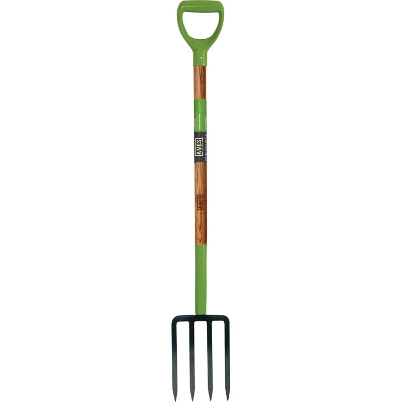 Ames 2826200 Spading Fork, 6-5/8 in W Tine, 10-1/2 in L Tines, Diamond Shaped Tine, 4-Tine, Steel Tine, Hardwood Handle