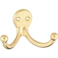 Double Prong Ball End Robe Hook Bright Brass