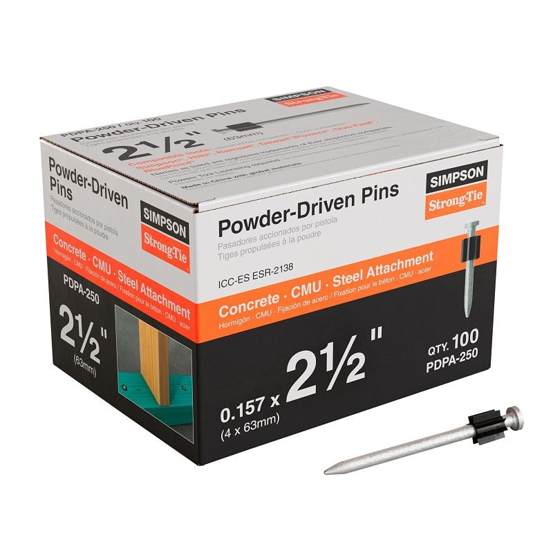 Simpson Strong-Tie PDPA Series PDPA-250 Drive Pin, 0.157 in Dia Shank, 2-1/2 in L, Steel, Galvanized, 100/PK