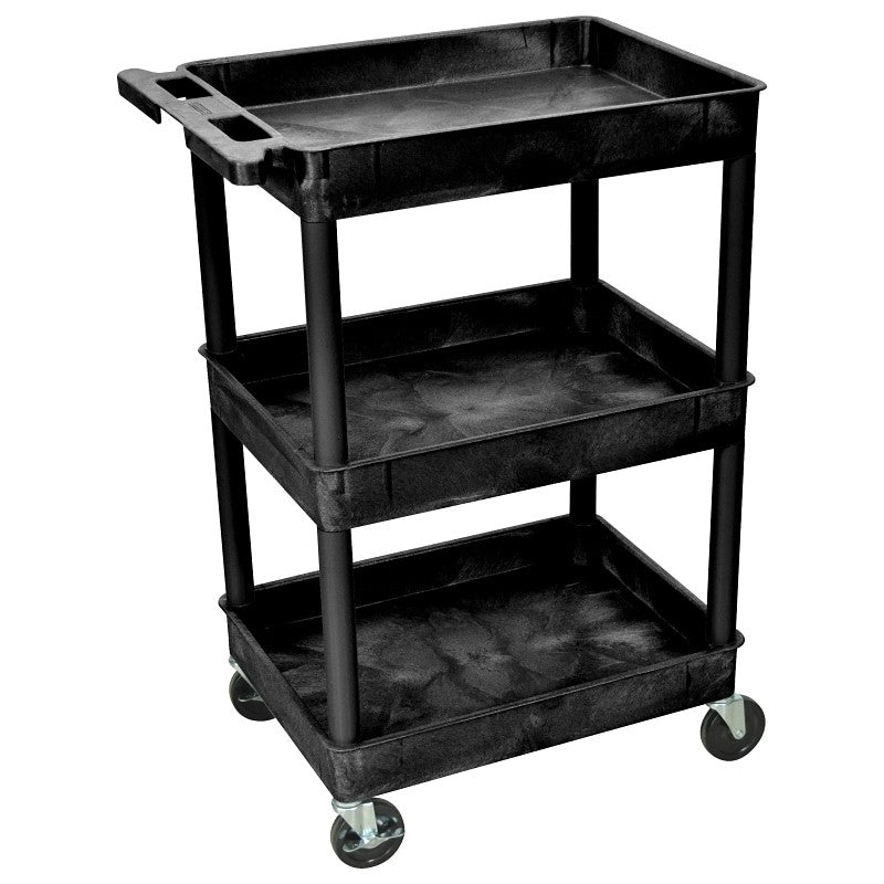 Luxor STC111-B Tub Cart, 24 in OAW, 39-1/4 in OAH, 18 in OAL, 3-Shelf, HDPE Shelf, Black Shelf
