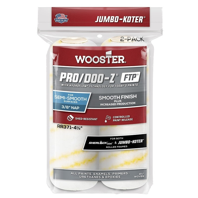 Wooster RR371-4 1/2 Roller Cover, White, 3/8 in Thick Nap, 4-1/2 in