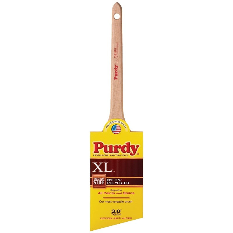 Purdy XL Dale 144080330 Angular Trim Brush, 3 in W, 2-15/16 in L Bristle, Nylon/Polyester Bristle, Rat Tail Handle