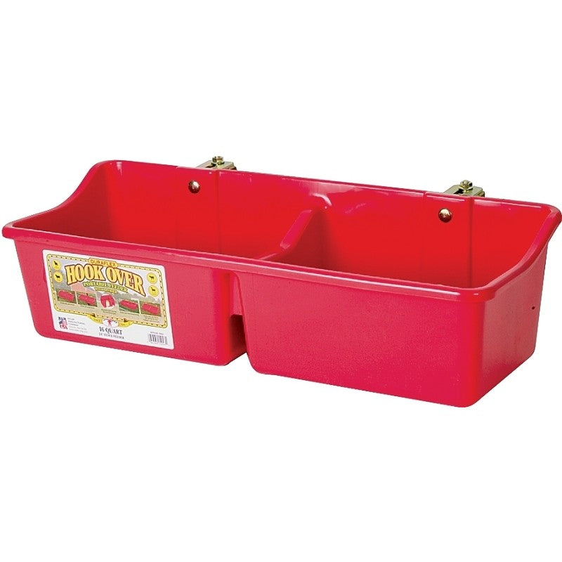 Little Giant HFP24DRED Hook Over Feeder, 2 qt Volume, 2-Compartment, Polyethylene/Steel, Red