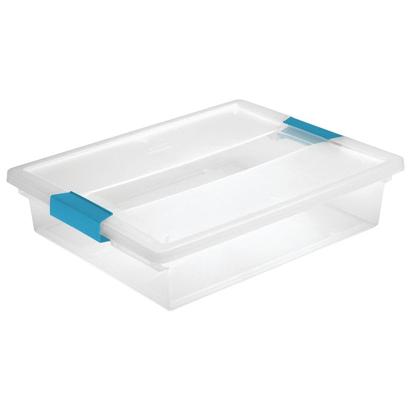 Sterilite 19638606 Clip Box, Plastic, Blue Aquarium/Clear, 14 in L, 11 in W, 3-1/4 in H (Pack of 6)