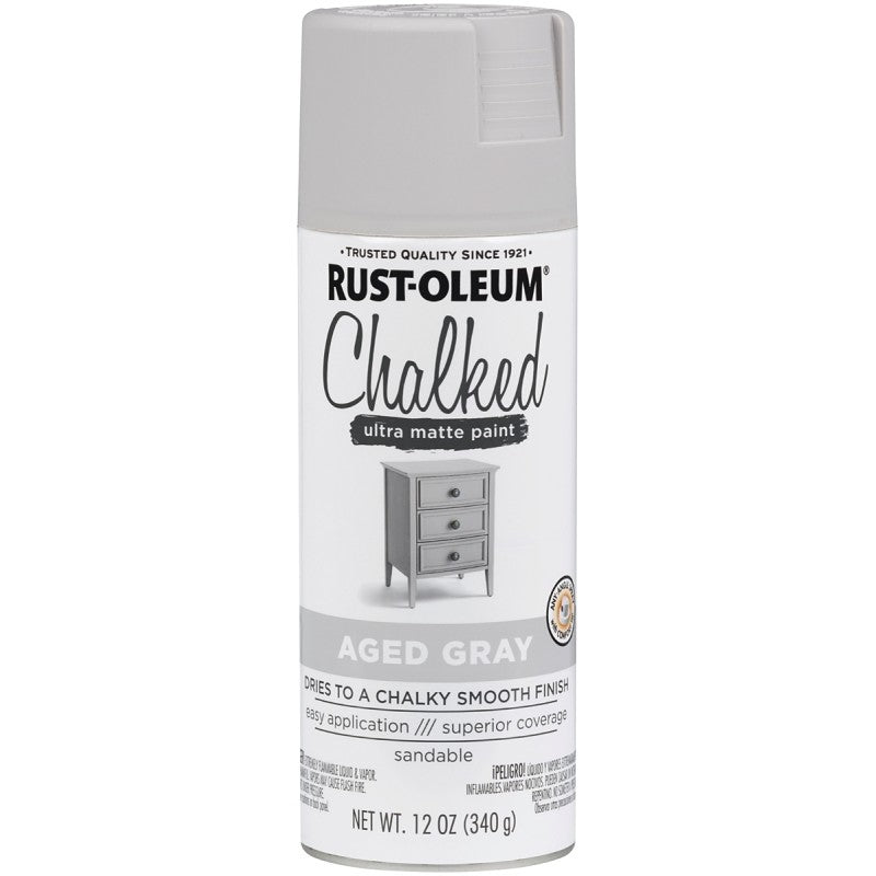 Rust-Oleum 302592 Chalk Spray Paint, Ultra Matte, Aged Gray, 12 oz, Can