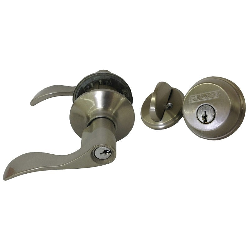 Schlage FB50NVACC619 Rosette Set, Mechanical Lock, Lever Handle, Wave Design, Satin Nickel, 1 Grade, Metal