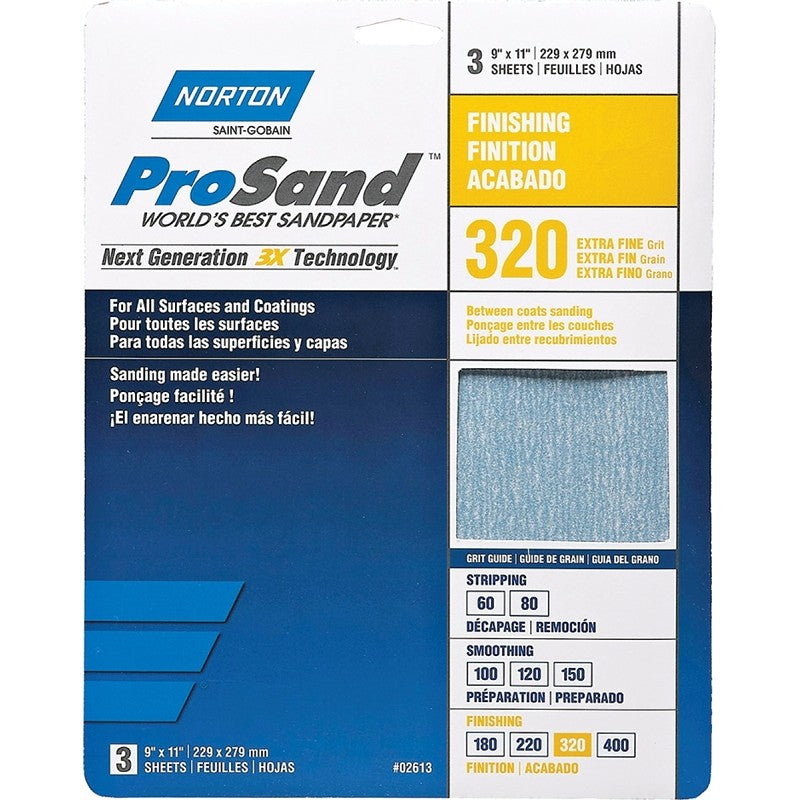 Norton ProSand 07660768157 Sanding Sheet, Tan, 11 in L, 9 in W, Extra Fine, 320 Grit