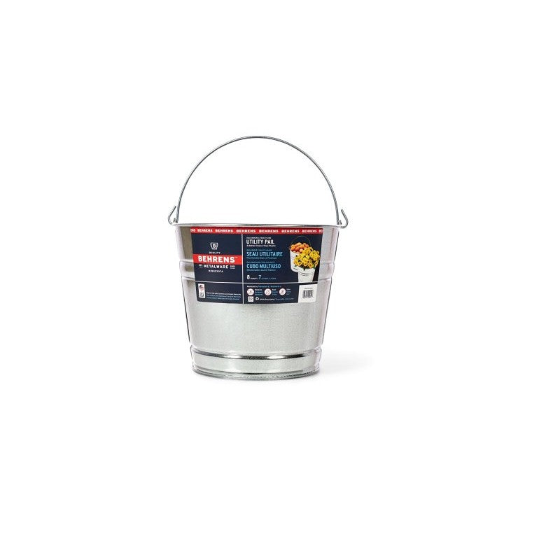 Behrens 1208GS Utility Pail, 8 qt Capacity, Steel, Galvanized