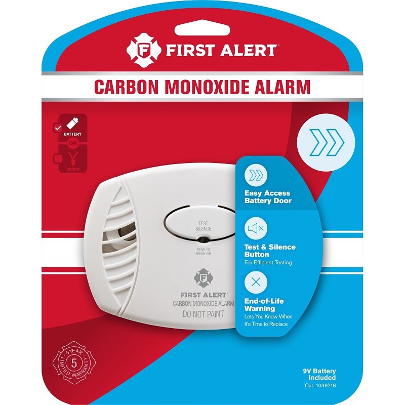 First Alert 1039718 Carbon Monoxide Alarm, 85 dB, Alarm: Audio, Electrochemical Sensor, White
