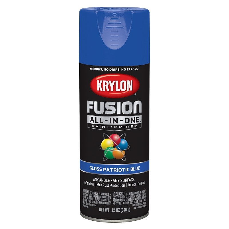Krylon K02716007 Spray Paint, 12 oz Can, 25 sq-ft Coverage Area, Solvent Base, Gloss, Patriotic Blue, Exterior, Interior