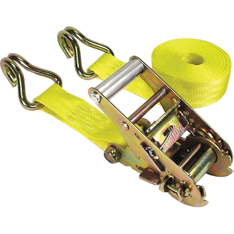 Keeper 05519 Tie-Down, 1-3/4 in W, 15 ft L, Polyester, Yellow, 1666 lb, J-Hook End Fitting