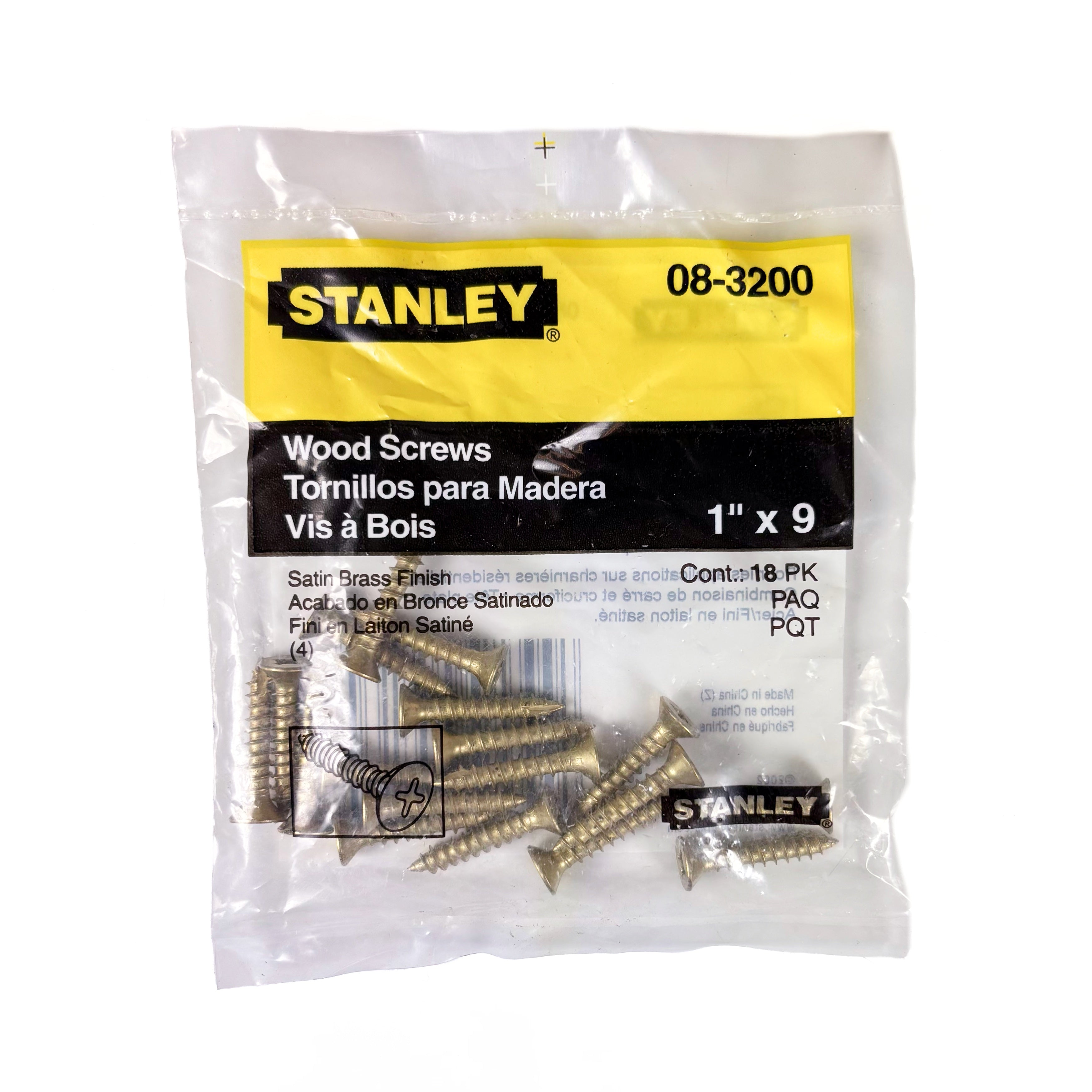 Door Hinge Screws Flat Head Phillips #9 By 1 Inch Satin Brass 18 Pack