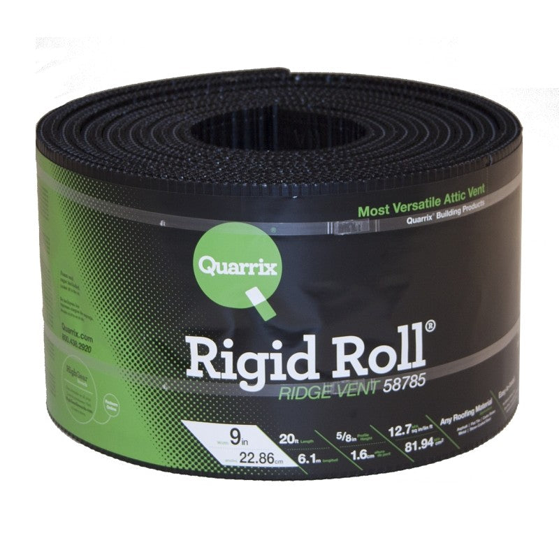 Quarrix 58785 Ridge Vent, 20 ft L, 9 in W, HDPE, Black