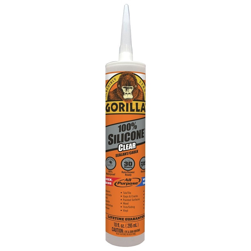 Gorilla 8050002 Silicone Sealant, Clear, 1 days Curing, -40 to 350 deg F, 10 oz Cartridge