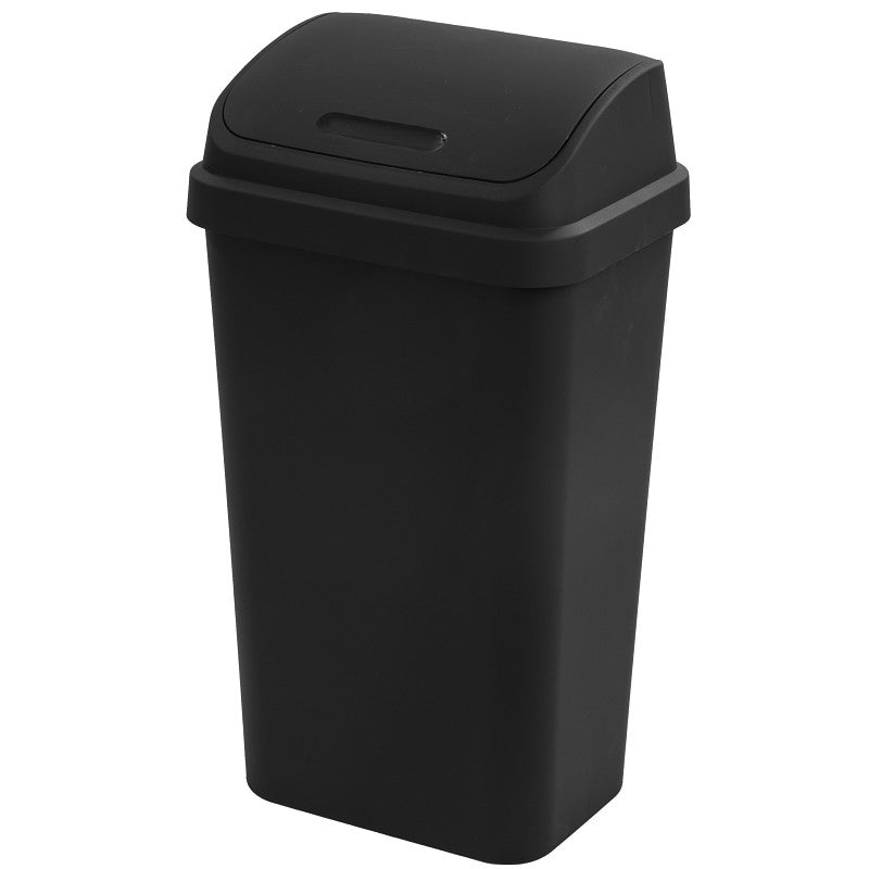 Sterilite 10899004 Wastebasket, 13 gal Capacity, Plastic, Black, Swing-Top Lid Closure