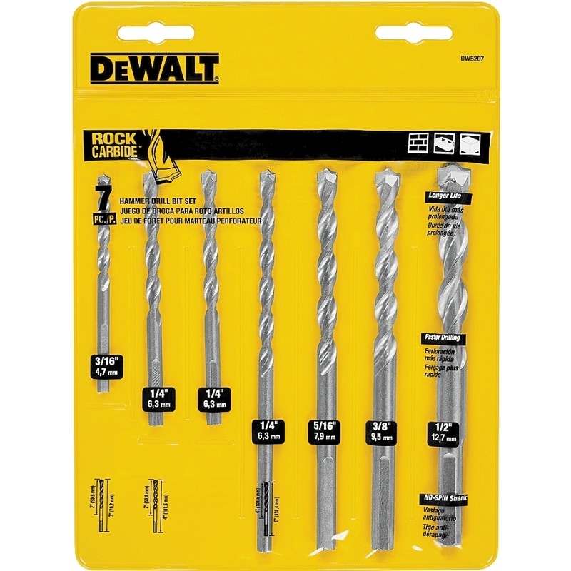 DEWALT DW5207 Hammer Drill Bit Set, Premium, 7-Piece, Carbide, Silver
